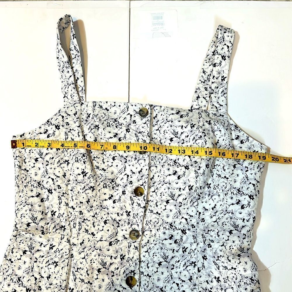 Gap women’s white gray and black floral print squared neck apron dress size 12 T - Picture 6 of 11